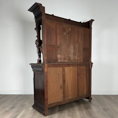 ANTIQUE 19TH CENTURY HEAVILY CARVED OAK MIRROR BACK SIDEBOARD - ADDITIONAL PHOTO 4