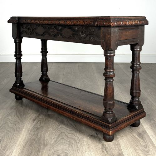 ANTIQUE 18TH CENTURY UNUSUAL CARVED OAK CONSOLE TABLE - ADDITIONAL PHOTO 1