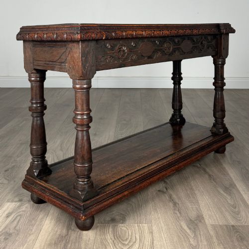 ANTIQUE 18TH CENTURY UNUSUAL CARVED OAK CONSOLE TABLE - ADDITIONAL PHOTO 7