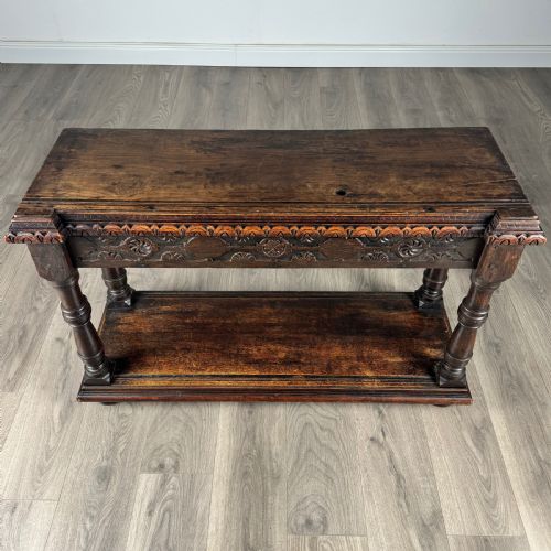 ANTIQUE 18TH CENTURY UNUSUAL CARVED OAK CONSOLE TABLE - ADDITIONAL PHOTO 8