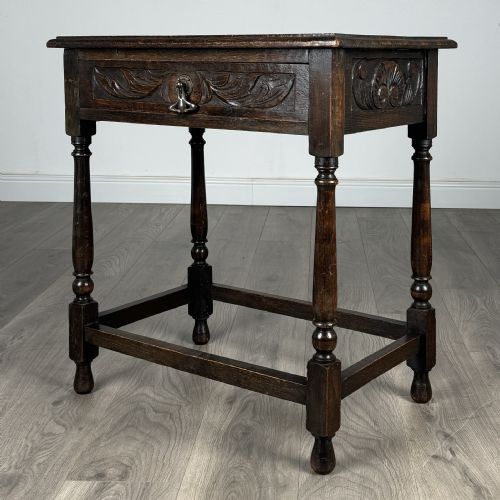 ANTIQUE 19TH CENTURY CARVED OAK SIDE TABLE - ADDITIONAL PHOTO 1