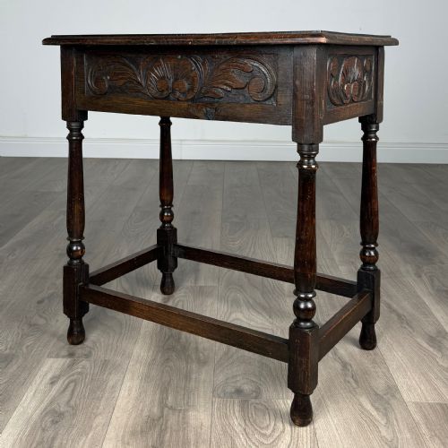 ANTIQUE 19TH CENTURY CARVED OAK SIDE TABLE - ADDITIONAL PHOTO 5