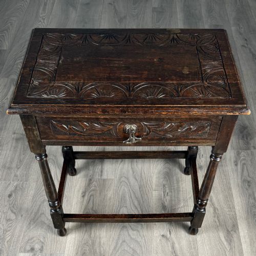 ANTIQUE 19TH CENTURY CARVED OAK SIDE TABLE - ADDITIONAL PHOTO 8