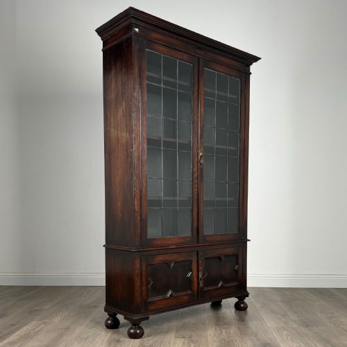 ANTIQUE 20TH CENTURY OAK DISPLAY CABINET - ADDITIONAL PHOTO 8