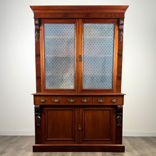 antique 19th century bookcase on cupboard in mahogany - CATEGORY: ANTIQUE BOOKCASES - DATED VICTORIAN