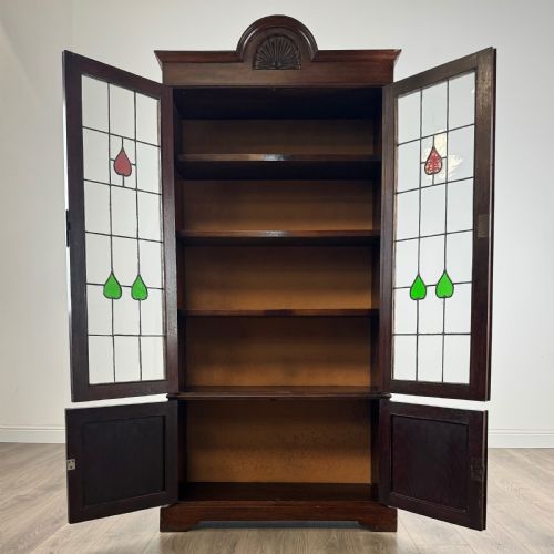 ANTIQUE 20TH CENTURY ART NOUVEAU STYLE DISPLAY CABINET IN OAK - ADDITIONAL PHOTO 1