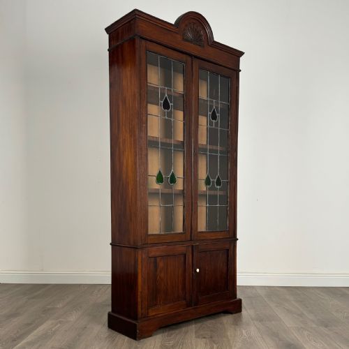 ANTIQUE 20TH CENTURY ART NOUVEAU STYLE DISPLAY CABINET IN OAK - ADDITIONAL PHOTO 8