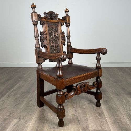 ANTIQUE 20TH CENTURY PAIR OF FINE QUALITY ARMCHAIRS IN OAK - ADDITIONAL PHOTO 7