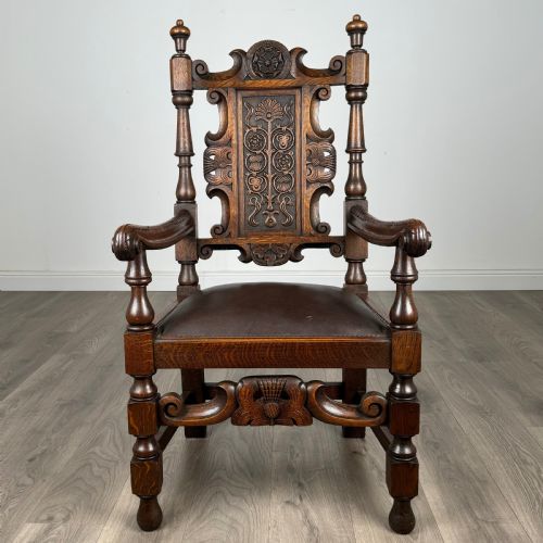 ANTIQUE 20TH CENTURY PAIR OF FINE QUALITY ARMCHAIRS IN OAK - ADDITIONAL PHOTO 8