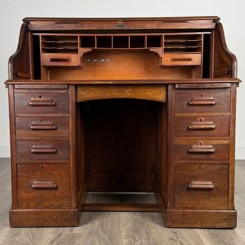 ANTIQUE 20TH CENTURY ROLL TOP DESK IN OAK - ADDITIONAL PHOTO 1