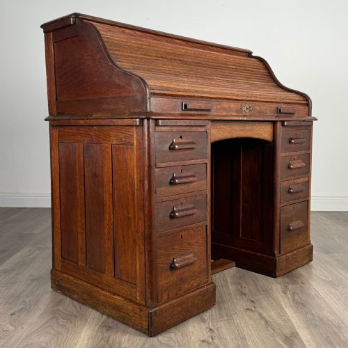 ANTIQUE 20TH CENTURY ROLL TOP DESK IN OAK - ADDITIONAL PHOTO 8