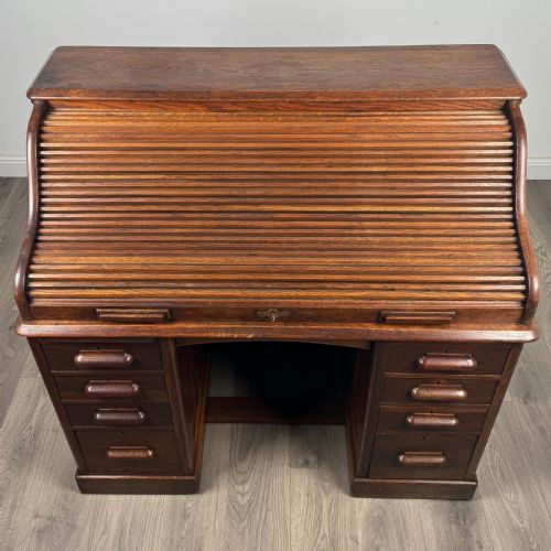 ANTIQUE 20TH CENTURY ROLL TOP DESK IN OAK - ADDITIONAL PHOTO 9
