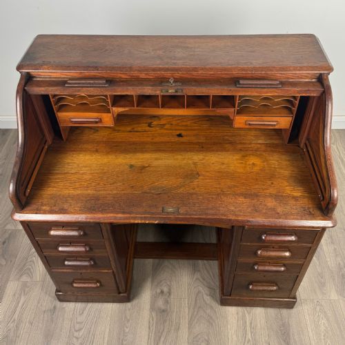ANTIQUE 20TH CENTURY ROLL TOP DESK IN OAK - ADDITIONAL PHOTO 10