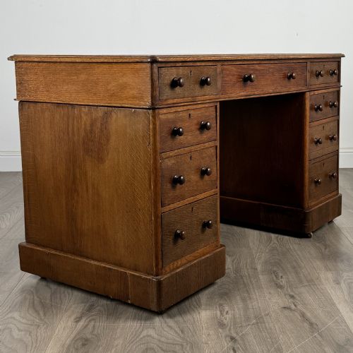 ANTIQUE 19TH CENTURY PEDESTAL DESK IN OAK - ADDITIONAL PHOTO 7