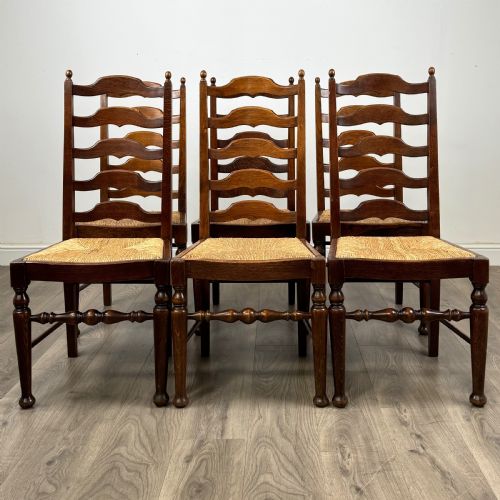 antique 20th century set of 6 ladder back dining chairs in oak - CATEGORY: ANTIQUE CHAIRS - DATED EDWARDIAN