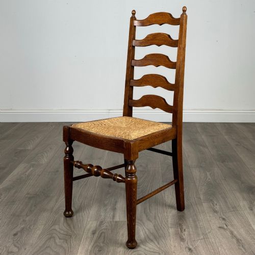 ANTIQUE 20TH CENTURY SET OF 6 LADDER BACK DINING CHAIRS IN OAK - ADDITIONAL PHOTO 1