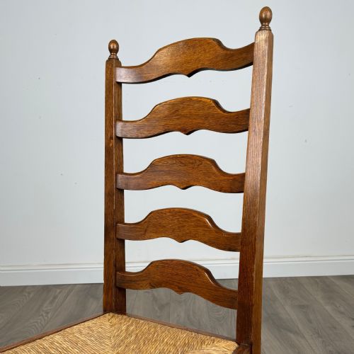 ANTIQUE 20TH CENTURY SET OF 6 LADDER BACK DINING CHAIRS IN OAK - ADDITIONAL PHOTO 3