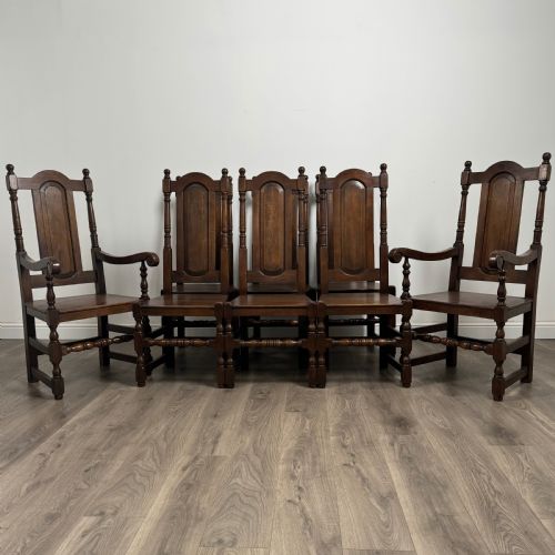 Antique 20th Century Set of 8 Tudor Style Dining Chairs in Oak