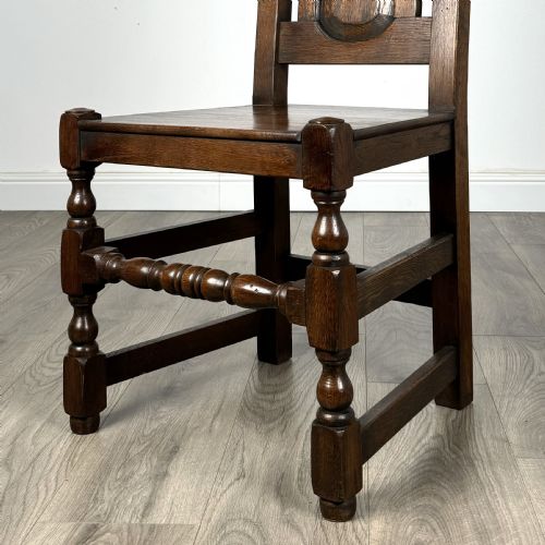 fig 7. Antique 20th Century Set Of 8 Tudor Style Dining Chairs In Oak