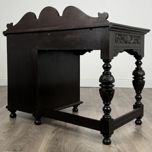 ANTIQUE 19TH CENTURY HEAVILY CARVED OAK SINGLE PEDESTAL DESK - ADDITIONAL PHOTO 1