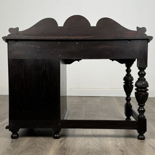 ANTIQUE 19TH CENTURY HEAVILY CARVED OAK SINGLE PEDESTAL DESK - ADDITIONAL PHOTO 3