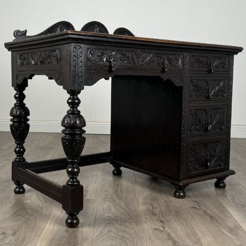 ANTIQUE 19TH CENTURY HEAVILY CARVED OAK SINGLE PEDESTAL DESK - ADDITIONAL PHOTO 7