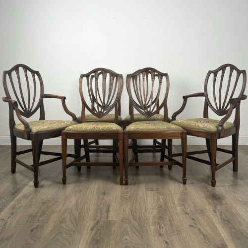 antique 20th century set of 6 shield back dining chairs in walnut - CATEGORY: ANTIQUE CHAIRS - DATED EDWARDIAN