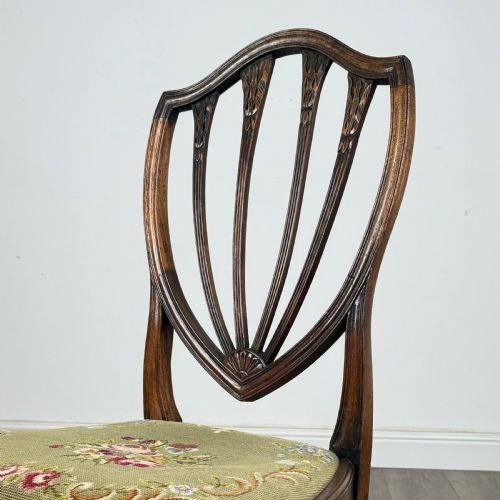ANTIQUE 20TH CENTURY SET OF 6 SHIELD BACK DINING CHAIRS IN WALNUT - ADDITIONAL PHOTO 7