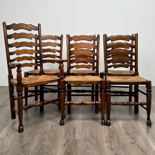 antique 20th century set of 6 ladder back dining chairs in oak - CATEGORY: ANTIQUE CHAIRS - DATED EDWARDIAN