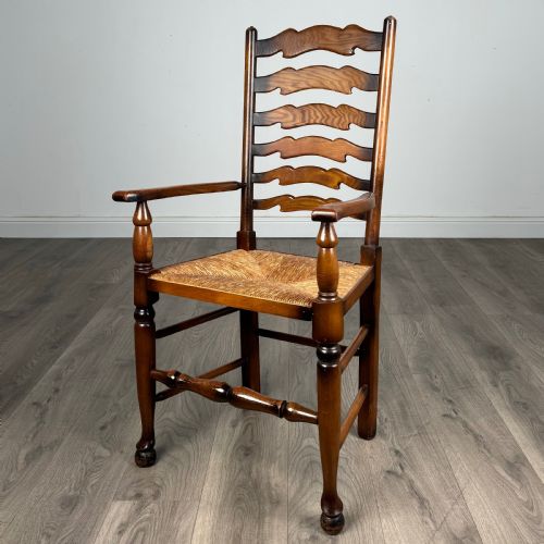 ANTIQUE 20TH CENTURY SET OF 6 LADDER BACK DINING CHAIRS IN OAK - ADDITIONAL PHOTO 1