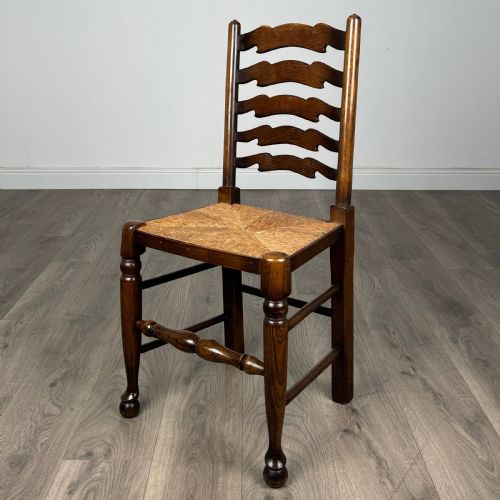 ANTIQUE 20TH CENTURY SET OF 6 LADDER BACK DINING CHAIRS IN OAK - ADDITIONAL PHOTO 2