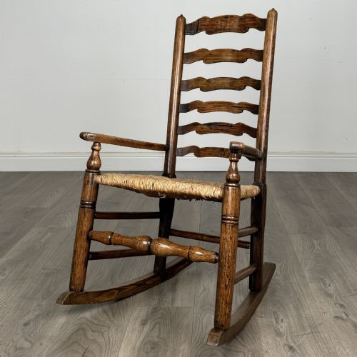 antique 18th century ladder back rocking chair in oak - CATEGORY: ANTIQUE CHAIRS - DATED GEORGIAN