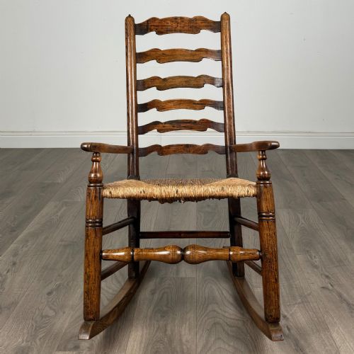 ANTIQUE 18TH CENTURY LADDER BACK ROCKING CHAIR IN OAK - ADDITIONAL PHOTO 7