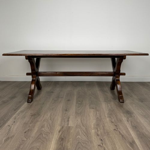 ANTIQUE 20TH CENTURY REFRACTORY STYLE DINING TABLE IN SOLID OAK - ADDITIONAL PHOTO 1