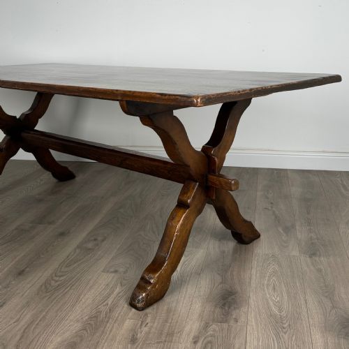 ANTIQUE 20TH CENTURY REFRACTORY STYLE DINING TABLE IN SOLID OAK - ADDITIONAL PHOTO 4