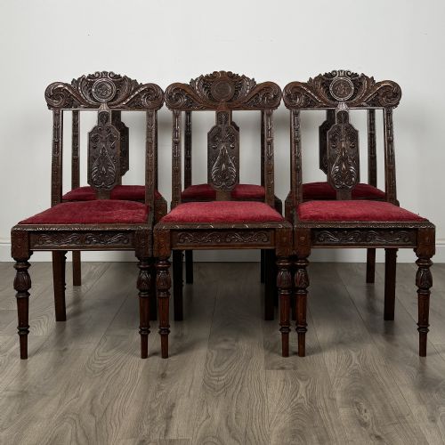 antique late 19th century set of 6 carved oak dining chairs - CATEGORY: ANTIQUE CHAIRS - DATED VICTORIAN
