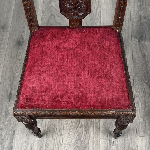 ANTIQUE LATE 19TH CENTURY SET OF 6 CARVED OAK DINING CHAIRS - ADDITIONAL PHOTO 4