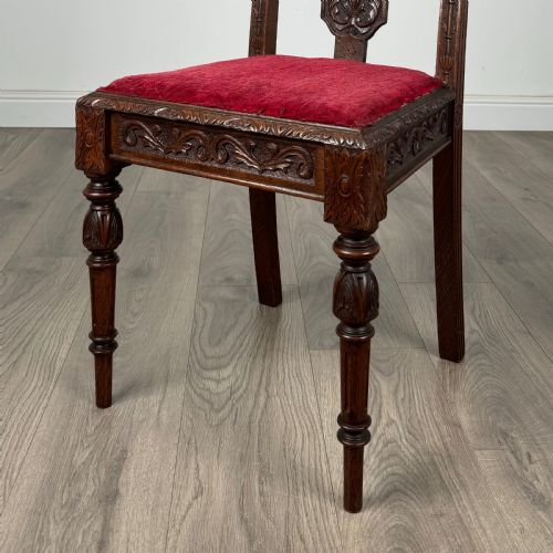ANTIQUE LATE 19TH CENTURY SET OF 6 CARVED OAK DINING CHAIRS - ADDITIONAL PHOTO 5