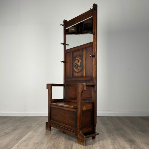 ANTIQUE 20TH CENTURY CARVED OAK HALL STAND - ADDITIONAL PHOTO 1