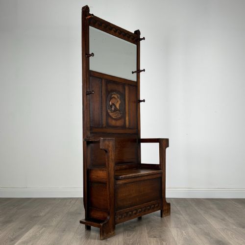 ANTIQUE 20TH CENTURY CARVED OAK HALL STAND - ADDITIONAL PHOTO 4