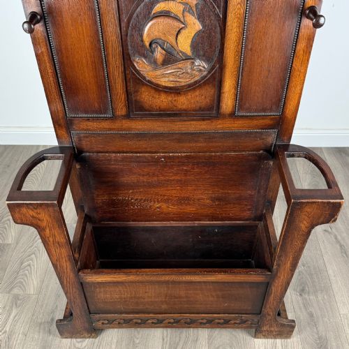 ANTIQUE 20TH CENTURY CARVED OAK HALL STAND - ADDITIONAL PHOTO 9