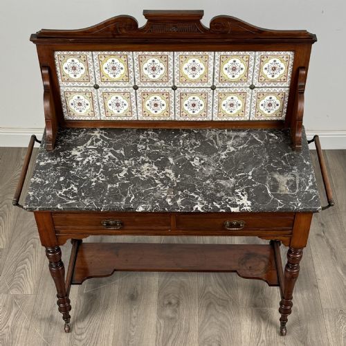 ANTIQUE LATE 19TH CENTURY MARBLE TOP WASHSTAND IN WALNUT - ADDITIONAL PHOTO 6