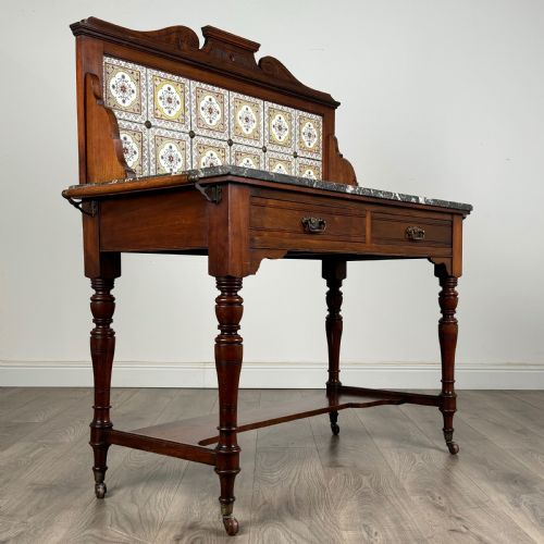 ANTIQUE LATE 19TH CENTURY MARBLE TOP WASHSTAND IN WALNUT - ADDITIONAL PHOTO 8