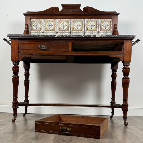 ANTIQUE LATE 19TH CENTURY MARBLE TOP WASHSTAND IN WALNUT - ADDITIONAL PHOTO 9