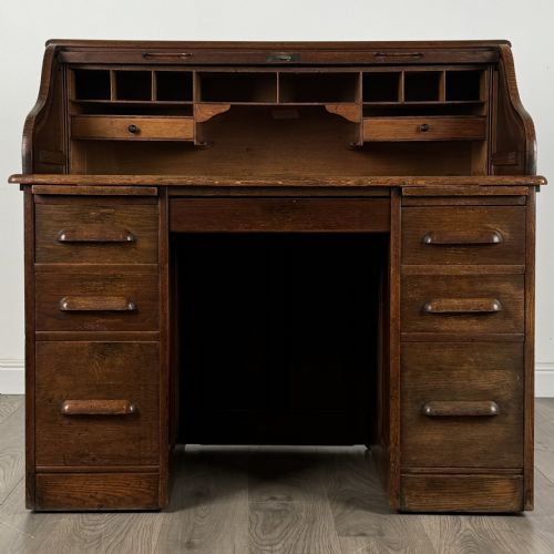 ANTIQUE 20TH CENTURY ROLL TOP DESK IN OAK - ADDITIONAL PHOTO 1