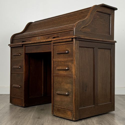 ANTIQUE 20TH CENTURY ROLL TOP DESK IN OAK - ADDITIONAL PHOTO 2