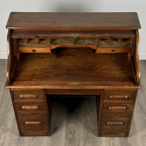 ANTIQUE 20TH CENTURY ROLL TOP DESK IN OAK - ADDITIONAL PHOTO 10