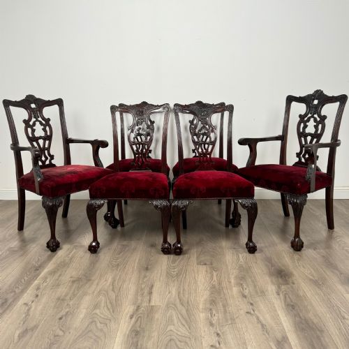 antique 19th century set of 6 chippendale style dining chairs - CATEGORY: ANTIQUE CHAIRS - DATED VICTORIAN
