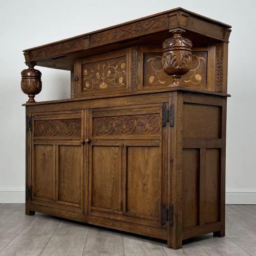 ANTIQUE 20TH CENTURY ELIZABETHAN STYLE COURT CUPBOARD IN OAK - ADDITIONAL PHOTO 2