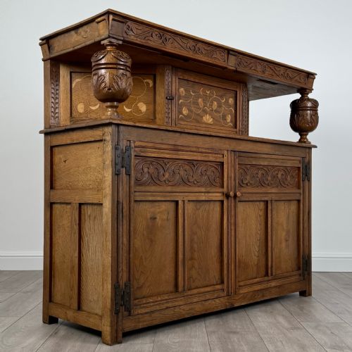 ANTIQUE 20TH CENTURY ELIZABETHAN STYLE COURT CUPBOARD IN OAK - ADDITIONAL PHOTO 6
